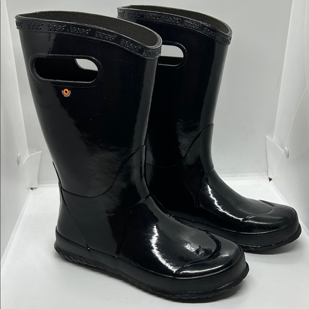 Youth Glossy Black Bogs  Waterproof Rubber Rain Boots Size 4
